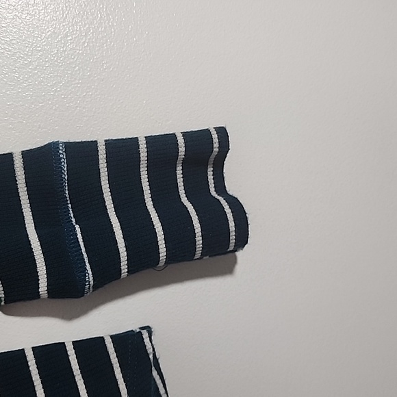 ModCloth Thermal Shirt Henley Knit Striped Thermal Long Sleeves Teal Blue XL - Picture 5 of 6